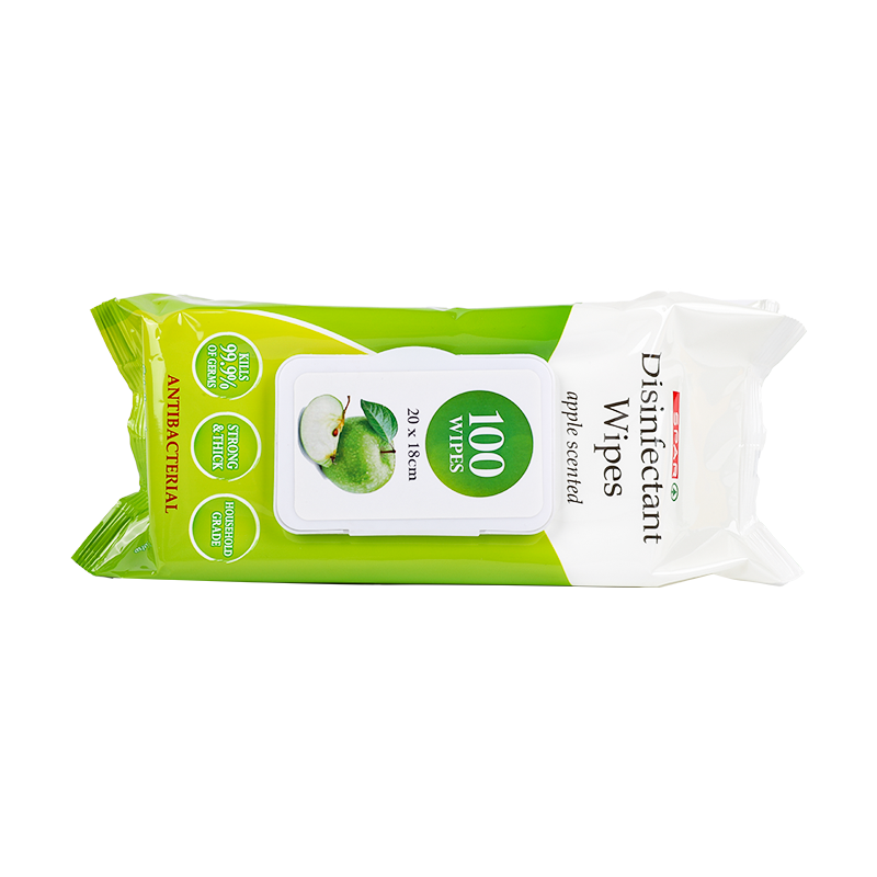 ตัวอย่างฟรี ผ้าเช็ดทำความสะอาดฆ่าเชื้อ oem ฆ่าเชื้อโรคได้ 99.9% ผ้าเช็ดทำความสะอาดต้านเชื้อแบคทีเรียที่แข็งแกร่งและหนาในครัวเรือนพร้อมฝาด้านบนกลิ่นแอปเปิ้ลสด